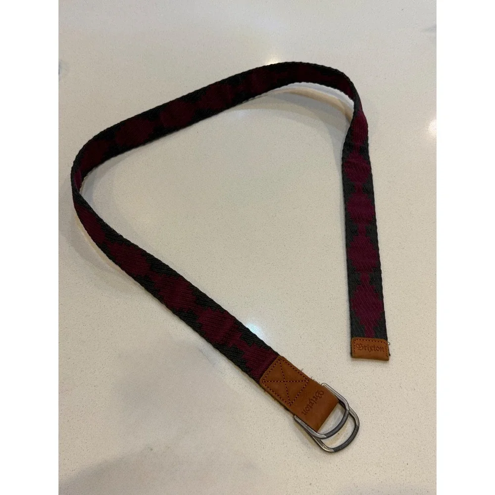 Brixton‎ Woven D-Ring Belt Burgundy Charcoal Grey Southwestern Geometric OS